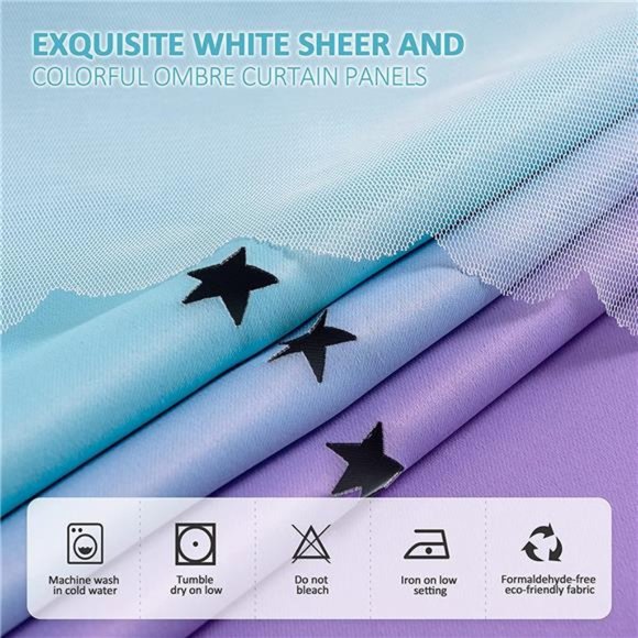 Cutout Curtains for Girls Bedroom 2 Panels, 2 in 1 Light Blocking Blackout - Picture 5 of 6